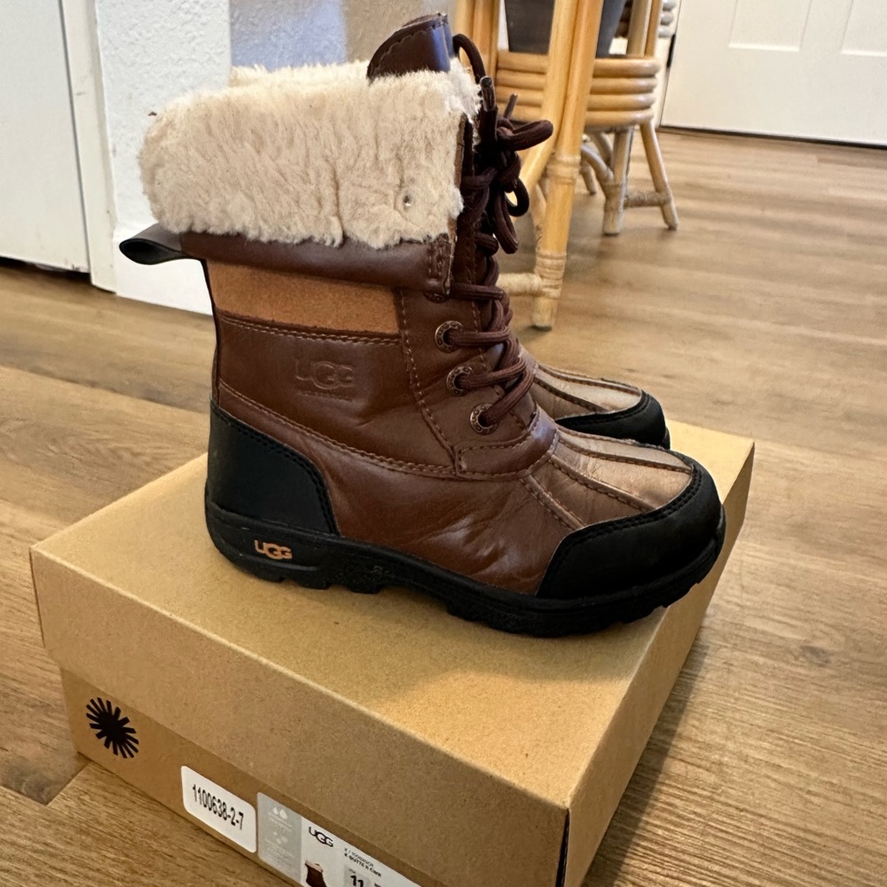 UGG Brown and Black Rain & Snow Boots with Fur Trim